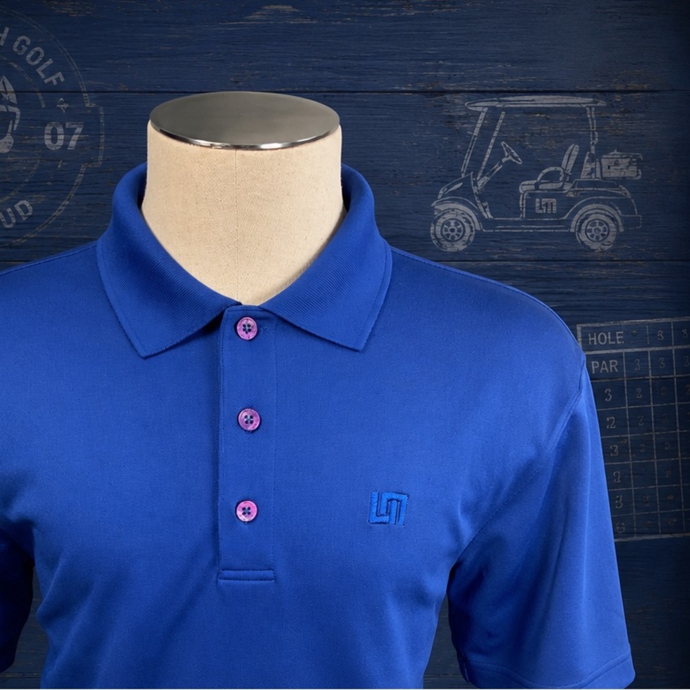Loudmouth Men's Polo in Royal Blue with Purple Buttons